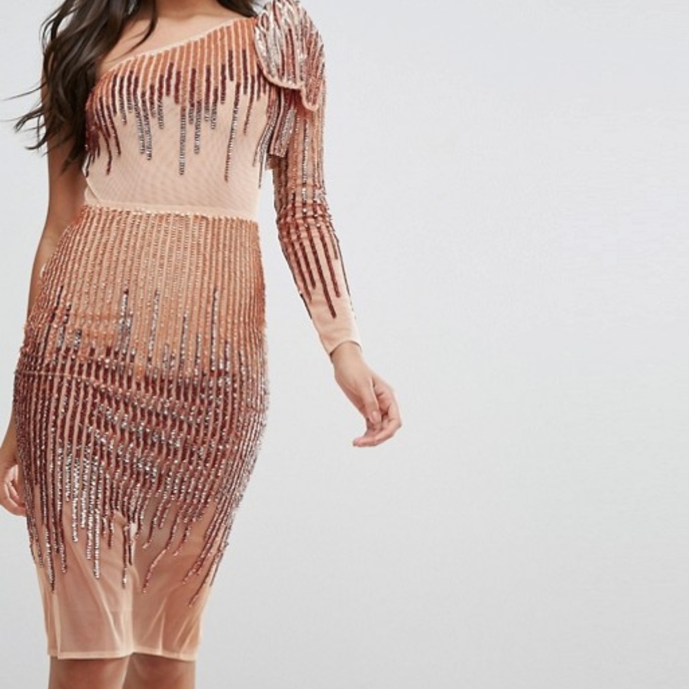 ASOS Bow One Shoulder Sequin Midi Dress